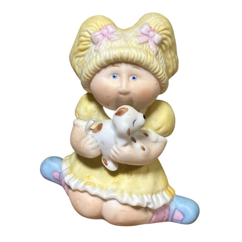 Ceramic Girl Figurine With Yellow Dress and Puppy